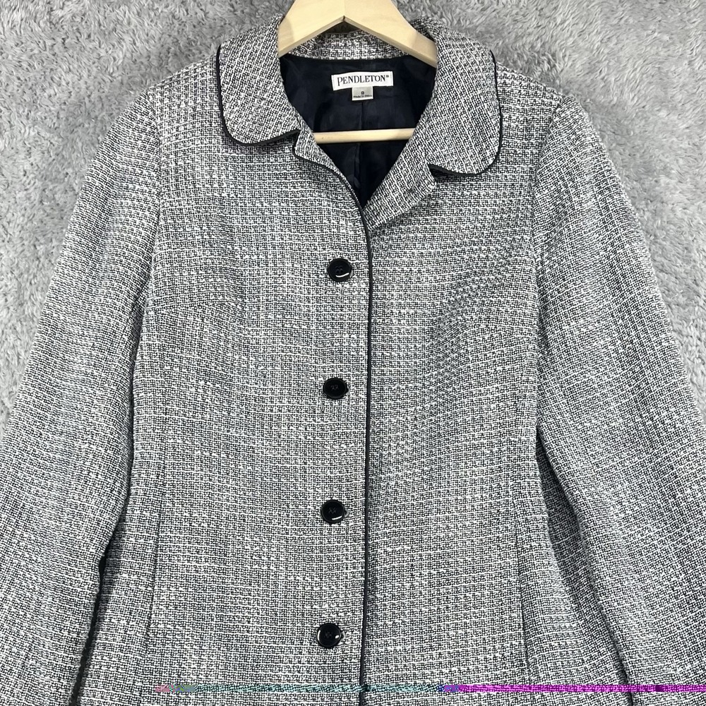 Pendleton Coat Womens 8 Blue White Tweed Mid Length Lined Overcoat‎ Business - Picture 3 of 14